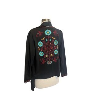 Double D Ranch Women's Cardigan Jacket Size S/M Black Embroidered Open Front